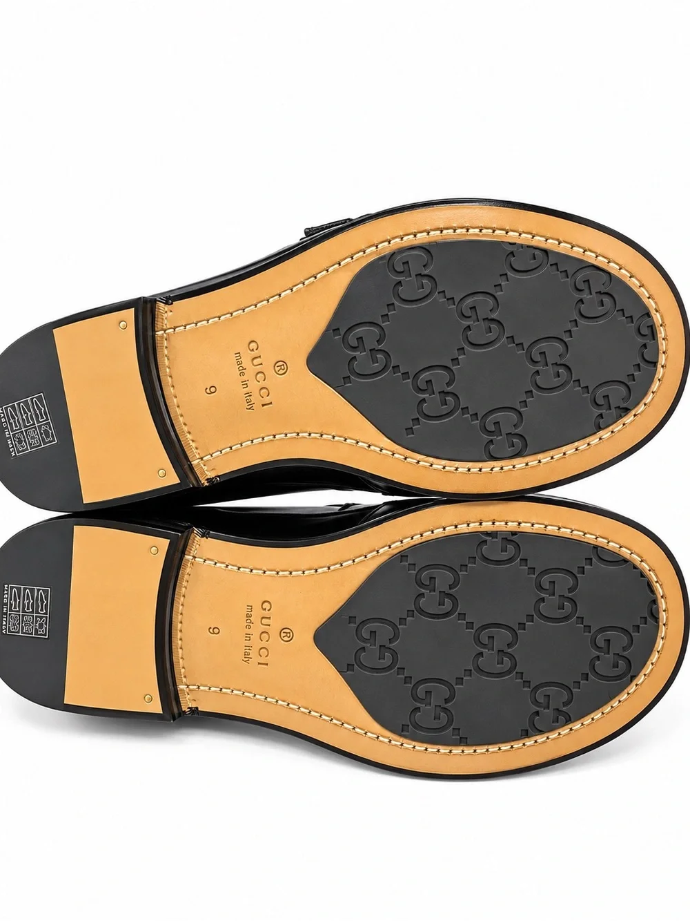 Gucci Black Leather GG Logo Penny Loafers